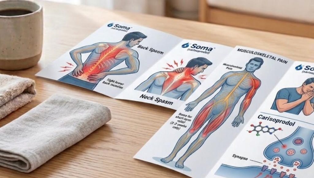 Carisoprodol (Soma) muscle relaxant educational brochure for back and neck spasm relie